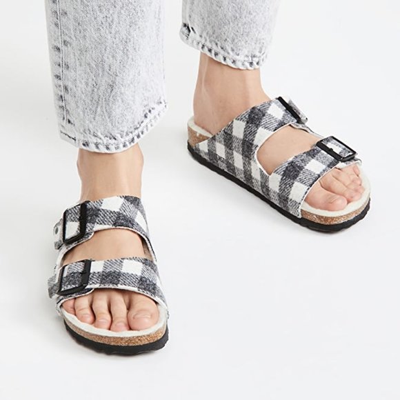 Birkenstock Arizona Shearling Plaid White